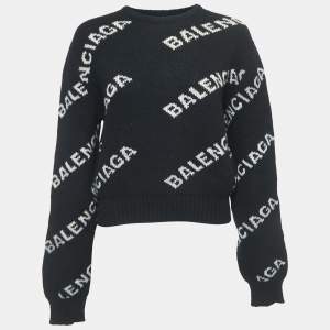 Balenciaga Black All-Over Logo Wool-Blend Jumper S