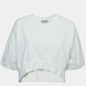 Balenciaga Off-White Cotton Cropped Half Sleeve Sweatshirt L