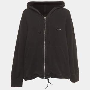 Balenciaga Black Cotton Oversized Zip-Up Hoodie S