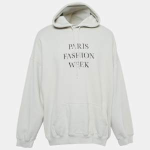 Pre Owned Balenciaga Grey Paris Fashion Week Print Cotton Hooded Sweatshirt XS