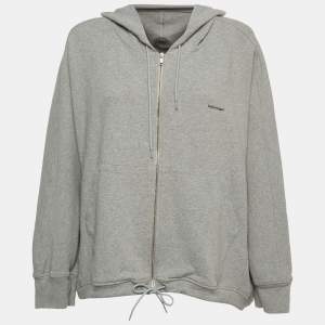 Balenciaga Grey Logo Print Cotton Zip Front Hooded Sweatshirt XS