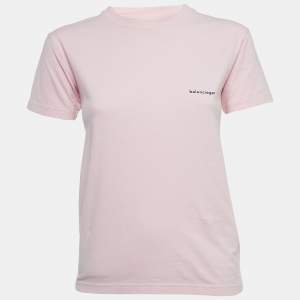 Balenciaga Pink Logo Print Cotton Jersey T-Shirt XS