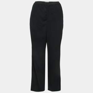 Pre Owned Balenciaga Black Crepe Waist Band Logo Detail Pants M