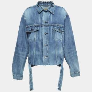 Balenciaga Blue Logo Embroidery Destroyed Denim Oversized Jacket L