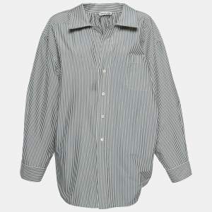 Balenciaga White/Grey Striped Cotton Blend Oversized Shirt M