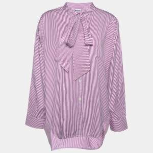 Balenciaga Pink/White Striped Logo Print Cotton Oversized Shirt S