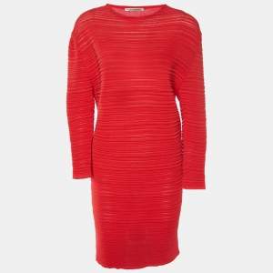 Balenciaga Red Textured Rib Knit Knee-Length Dress  S