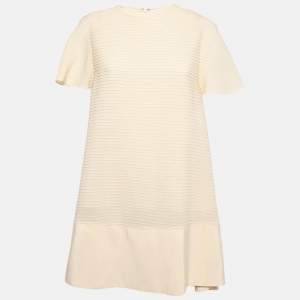 Balenciaga Cream Silk Pintuck Detail A-Line Shift Dress M