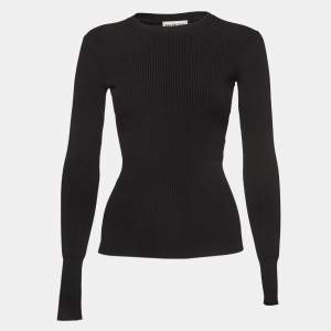 Pre Owned Balenciaga Black Logo Applique Rip Knit Crew Neck Top S