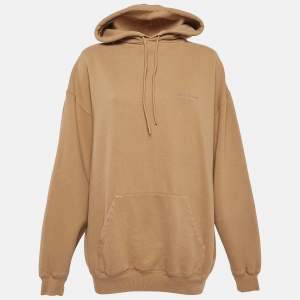 Pre Owned Balenciaga Brown BB Corp Cotton Fleece Hoodie XS