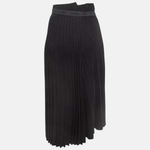 Balenciaga Black Crepe Plisse Asymmetric Midi Skirt S