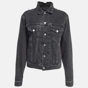 Balenciaga Black Sinner Embroidered Denim Distressed Jacket XL
