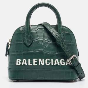 Balenciaga Green Croc Embossed Leather XXS Ville Satchel