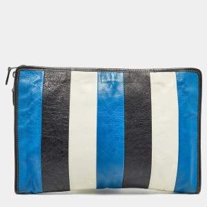Pre Owned Balenciaga Tricolor Stripe Leather Bazar Pouch
