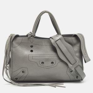 Pre Owned Balenciaga Grey Leather Blackout City Tote