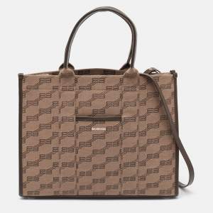 Balenciaga Beige/Brown BB Monogram Canvas and Leather Medium Hardware Tote