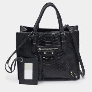 Pre Owned Balenciaga Black Python Mini Papier A4 Tote