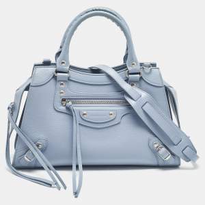 Pre Owned Balenciaga Light Blue Leather Small Neo Classic Tote