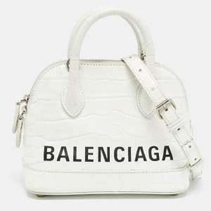 Balenciaga White Croc Embossed Leather XXS Ville Satchel