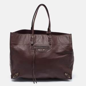 Pre Owned Balenciaga Burgundy Leather Papier A4 Tote