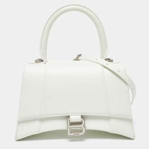 Balenciaga White Leather Small Hourglass Box Top Handle Bag