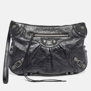 Balenciaga Black Leather SGH Flat Wristlet Clutch