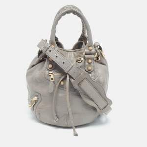 Balenciaga Grey Leather RH Pompon Bag