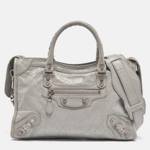 Pre Owned Balenciaga Grey Glossy Leather Small Classic City RH Tote