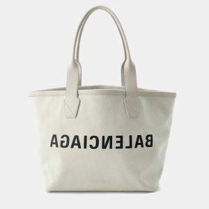 Balenciaga Off-White Canvas and Leather Jumbo Tote Bag