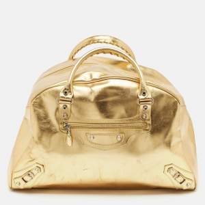 Balenciaga Gold Leather Bowling Bag