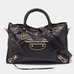 Pre Owned Balenciaga Black Leather Metallic Edge Classic City Bag