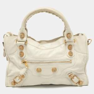 Balenciaga Cream Leather Giant 21 Motorcycle City Tote