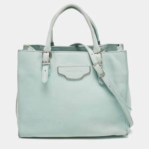 Pre Owned Balenciaga Light Turquoise Leather Mini Papier A4 Tote