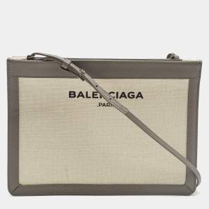 Balenciaga Grey Canvas and Leather Pochette Crossbody Bag