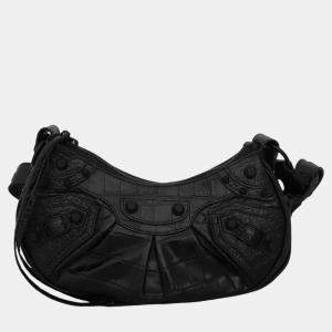 Balenciaga Black Crocodile Cmbossed Leather Le Cagole XS Shoulder Bag 