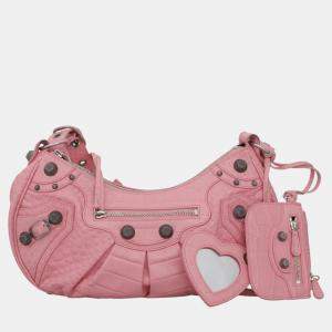 Balenciaga Pink Croc-Embossed Leather Small Le Cagole Bag