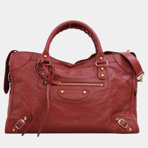 Balenciaga Red Lambskin Leather Agneau Gold Hardware Classic City Bag 