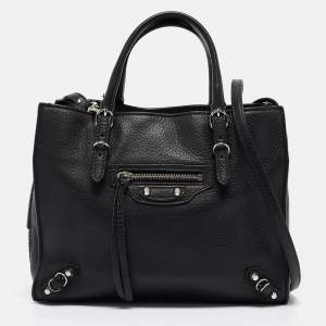 Pre Owned Balenciaga Black Leather Mini Papier A4 Tote