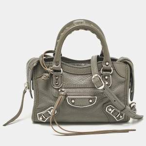 Balenciaga Grey Leather Nano Metallic Edge Classic City Tote