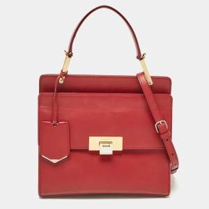 Balenciaga Red Leather Le Dix Cartable Top Handle Bag