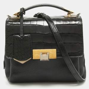 Pre Owned Balenciaga Black Alligator and Leather Le Dix Cartable Top Handle Bag