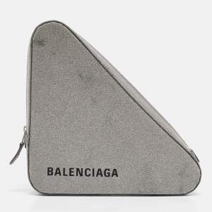 Balenciaga Silver Glitter Triangle Clutch