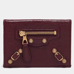 Balenciaga Burgundy Leather Arena Card Holder