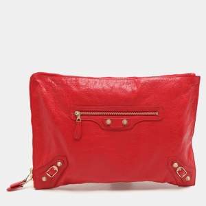 Balenciaga Red Leather Papier Clutch