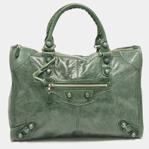 Pre Owned Balenciaga Green Leather Brogues Voyage Weekender Bag