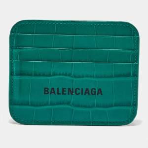 Balenciaga Green Croc Embossed Leather Card Holder
