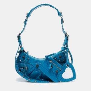 Pre Owned Balenciaga Blue Croc Embossed Leather XS Le Cagole Shoulder Bag