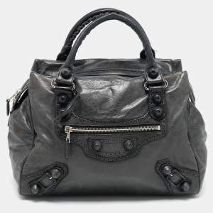 Balenciaga Dark Grey Leather Giant Brogues Midday Bag