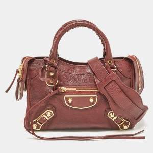 Pre Owned Balenciaga Burgundy Leather Mini RGH City Tote