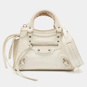 Balenciaga Off White Croc Embossed Leather Mini Neo Classic Bag